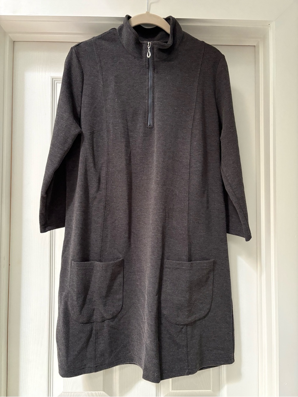 NorthStyle Grey/Brown Zip-Neck Long Sleeve Pocket Dress